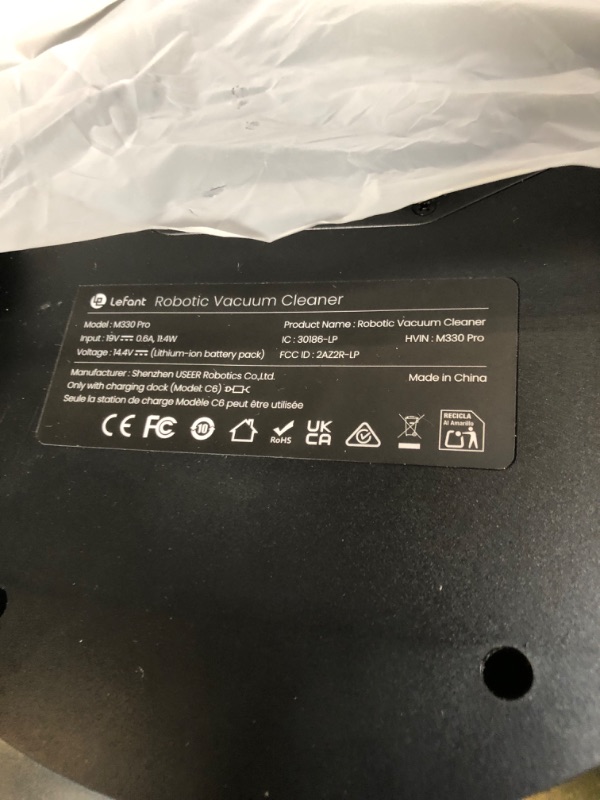 Photo 1 of Lefant LiDAR Robot Vacuum and Mop, 450ml Visible Dustbin, Upgraded 190° PSD Obstacle Avoidance, Customized Cleaning, Multi-Floor Mapping, 150 Mins Runtime, WiFi/Alexa/APP, Pet Hair & Carpets, M330 Pro