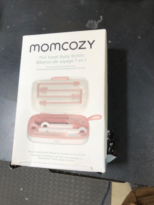 Photo 1 of Momcozy Bottle Brush Set - Baby Bottle Cleaner Kit with Silicone Brush, Nipple Brush, Straw Brush, Soap Dispenser, Drying Rack - 7 in 1 Bottle Cleaning Tool for Home and Travel, Pink