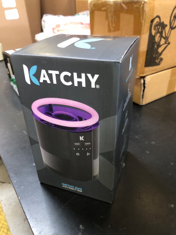 Photo 1 of Katchy Duo Indoor Insect Trap with Scent Pod - Fan Powered with UV Light - Fruit Fly Traps for Indoors - for Fruit Flies, Gnats, Mosquitoes, Moths (Black)