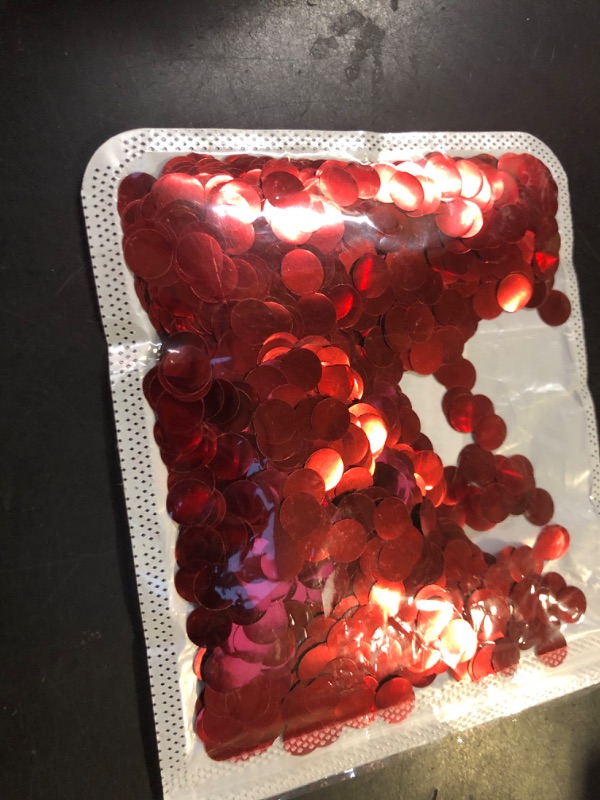 Photo 1 of Red Foil Metallic Round Table Scatter Decor - Circle Dots Mylar Confetti for Wedding, Bachelorette, Valentine's, Mother's Day, Baby Shower & Birthday Parties - 60g