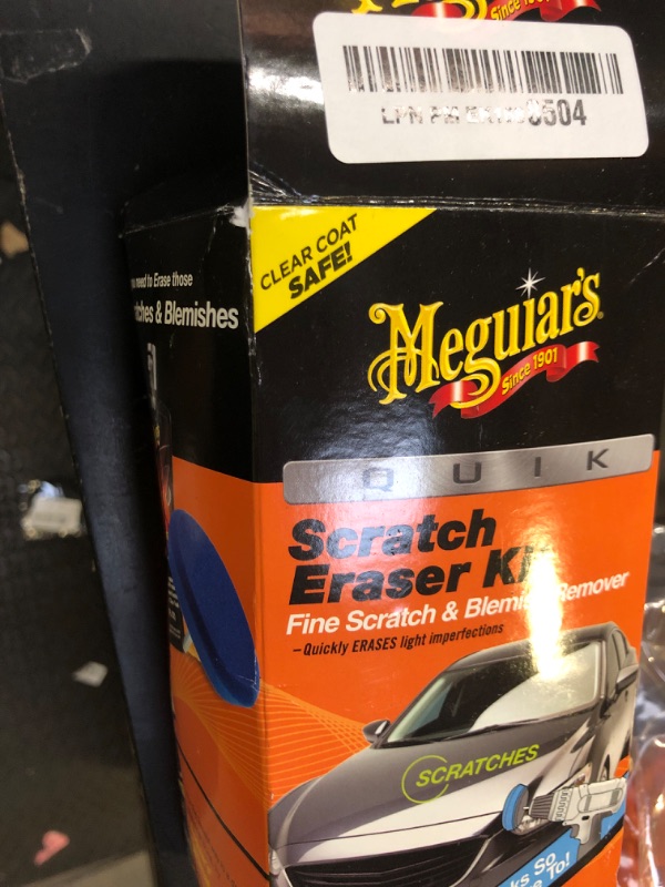 Photo 1 of Meguiar's Quik Scratch Eraser Kit, Car Scratch Remover for Repairing Surface Blemishes, Car Care Kit with ScratchX, Drill-Mounted Pad, and Microfiber Towel, 4 Count