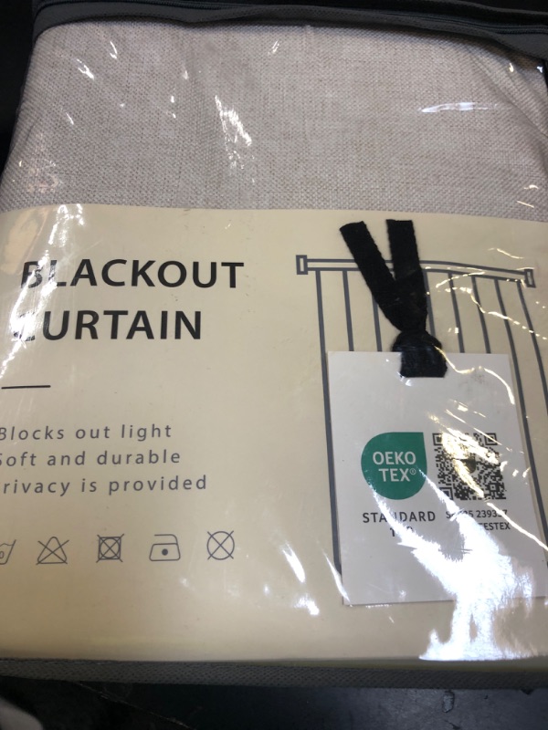Photo 1 of 100% Blackout Shield Linen Blackout Curtains for Bedroom 96 Inches Long, Back Tab/Rod Pocket Living Room Drapes, Thermal Insulated Blackout Curtains 2 Panels Set, 50" W x 96" L, Beige