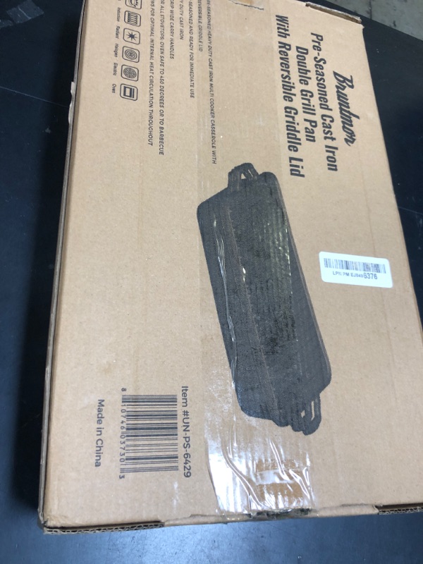 Photo 1 of Bruntmor 3-in-1 Pre-Seasoned Cast Iron Pan with Reversible Grill Griddle Lid - 17.8"x11"x3.3" Non-Stick Multi Cooker Deep Roasting Grill Pan - Dutch Oven, Frying or Roasting Pan for Open Fire Camping