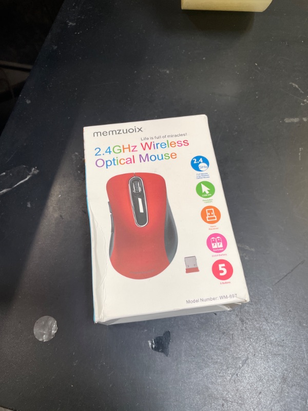 Photo 1 of memzuoix 2.4G Wireless Mouse, 1200 DPI Mobile Optical Cordless Mouse with USB Receiver, Portable Computer Mice for Laptop, PC, Desktop, MacBook, 5 Buttons, Red