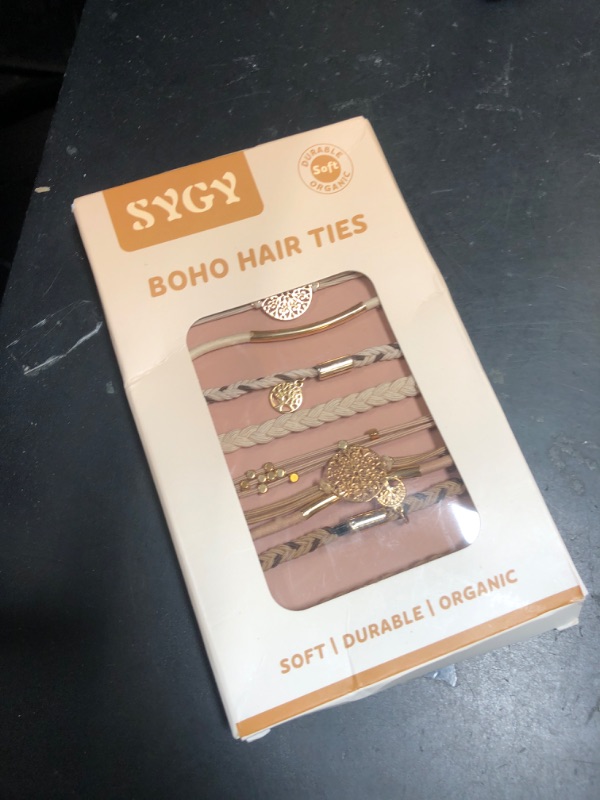 Photo 1 of 10 Boho Bracelets, Braided & Stretch Hair Ties for Thick/Thin Hair, 5 Styles, Light Coffee Colors - No Damage Ponytail Holders