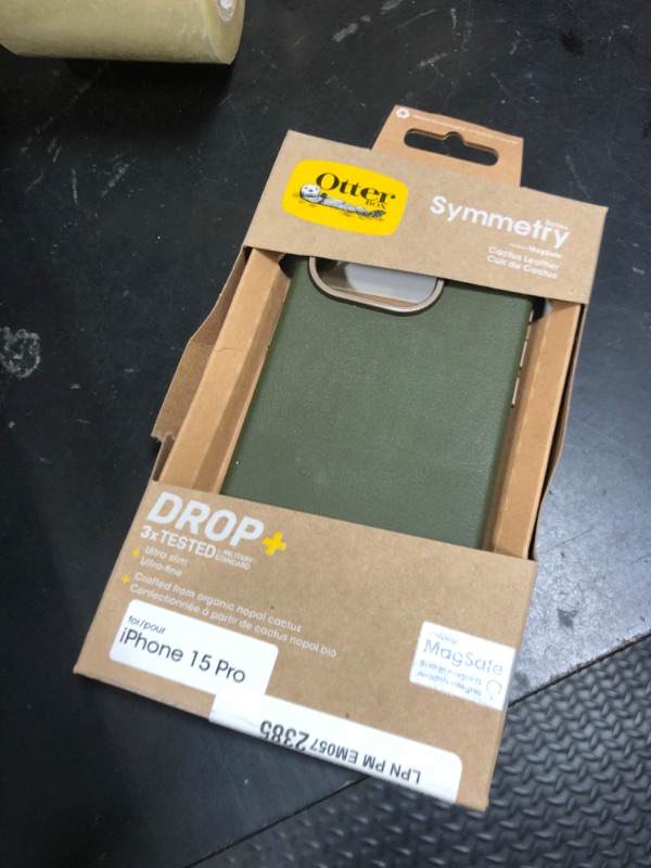 Photo 1 of OtterBox iPhone 15 Pro Symmetry Series Cactus Leather for MagSafe - Cactus Grove (Green), sustainably sourced, Snaps to MagSafe, Ultra-Sleek, Raised Edges Protect Camera & Screen