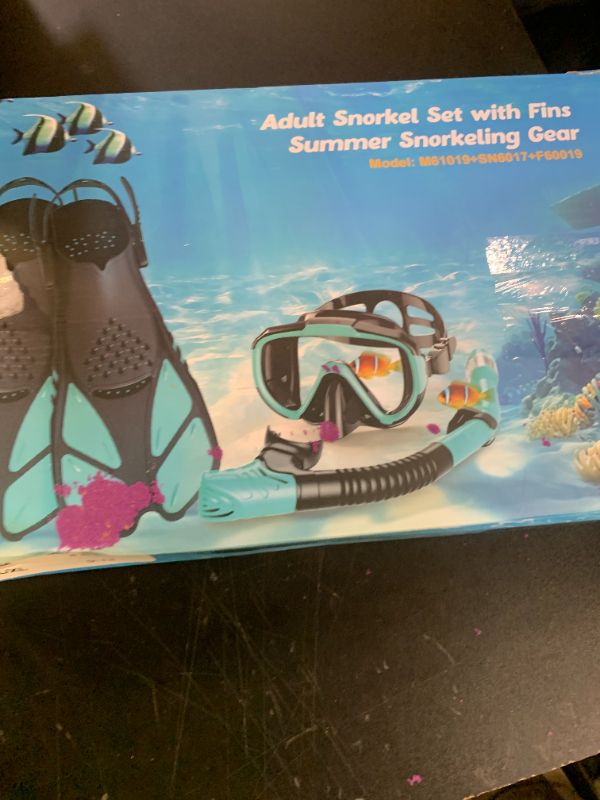 Photo 1 of Ubekezele Snorkeling Gear for Adults Men Women,4 in 1 Snorkel Set with Panoramic View Diving Mask Anti-Fog Anti-Leak,Dry Top Snorkel,Fins and Travel Bag for Swimming,Snorkeling and Travel Diving