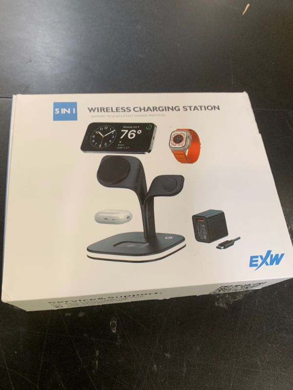 Photo 1 of EXW for Magsafe Charger Stand,Charging Station for Multiple Devices,Wireless Charger for iPhone 16/15/14/13/12 Series,Apple Watch Series 1-9/Ultra,AirPods Pro with LED and Adapter (White)