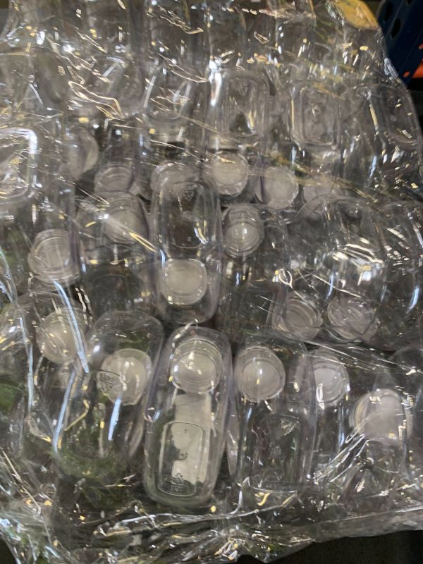 Photo 1 of Elsjoy 24 Pack 10 Oz Plastic Bottles With Caps, Small Flask Reusable Round Flat Containers, Mini Juice Disposable Beverage Container for Alcohol, Leak Proof