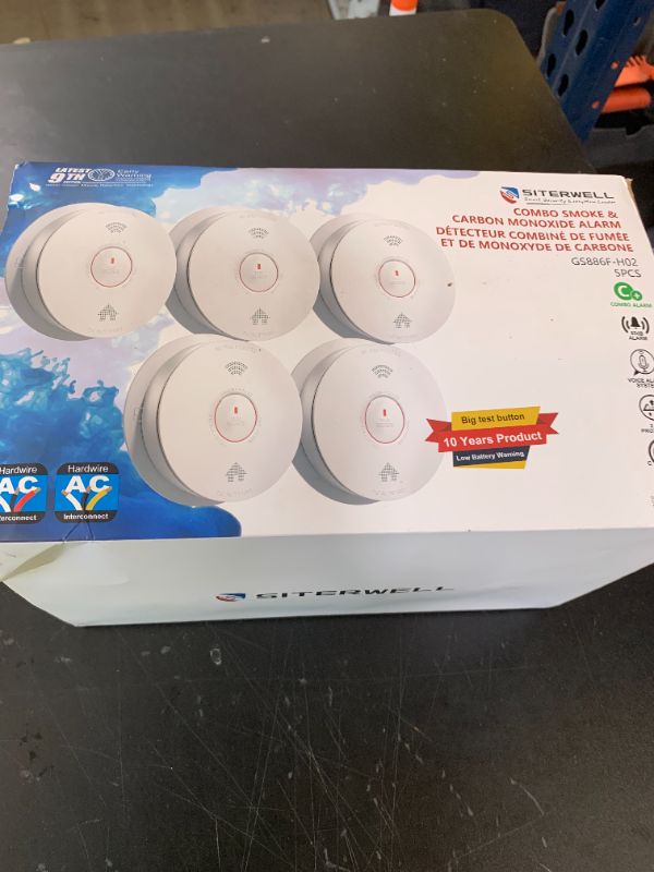 Photo 1 of SITERWELL Hardwired Smoke Detector Carbon Monoxide Detector 10 Year Battery, Meets UL217-9th Standards, Interconnected Smoke and Carbon Monoxide Detector Combo with Bilingual Voice Alerts, 5 Pack