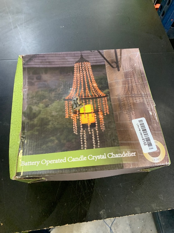 Photo 1 of Hanging Candle Chandelier Outdoor, Battery Operated Clear Acrylic Beaded Chandelier with Flickering Led Candle Light S Hooks Modern Lantern for Garden Yard Patio Gazebo Room Indoor Decorations, 28”H