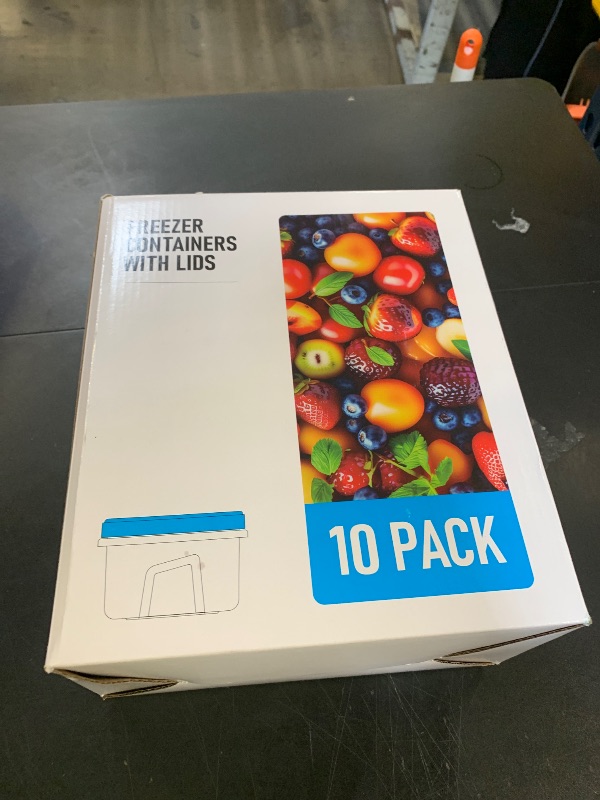 Photo 1 of [32 oz 10 Pack] Food Storage Freezer Containers Clear Bottom with Blue Twist Top Lids Reusable, Plastic Airtight Meal Prep Containers BPA Free | Stackable | Leakproof | Microwave/Dishwasher Safe