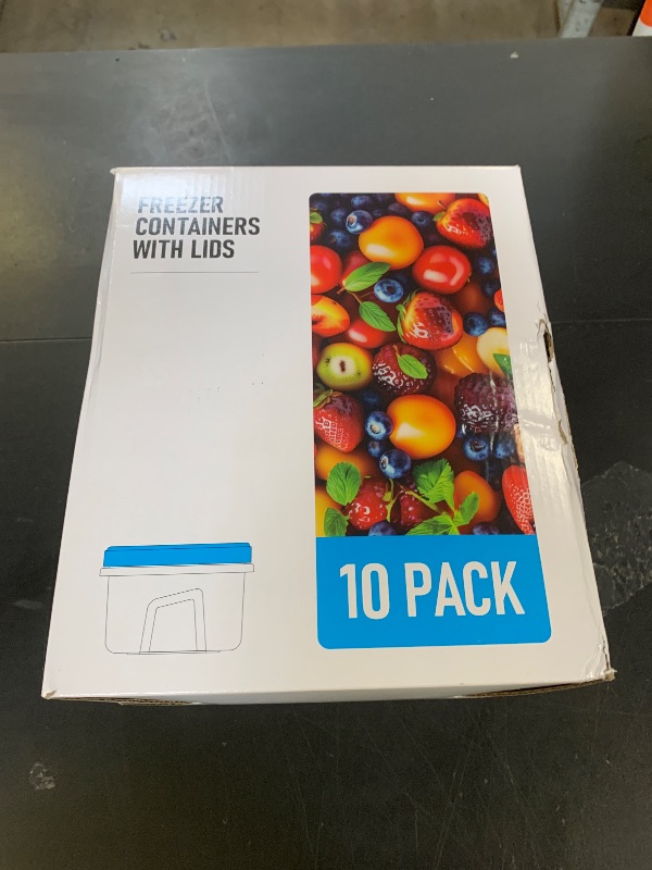 Photo 1 of [32 oz 10 Pack] Food Storage Freezer Containers Clear Bottom with Blue Twist Top Lids Reusable, Plastic Airtight Meal Prep Containers BPA Free | Stackable | Leakproof | Microwave/Dishwasher Safe