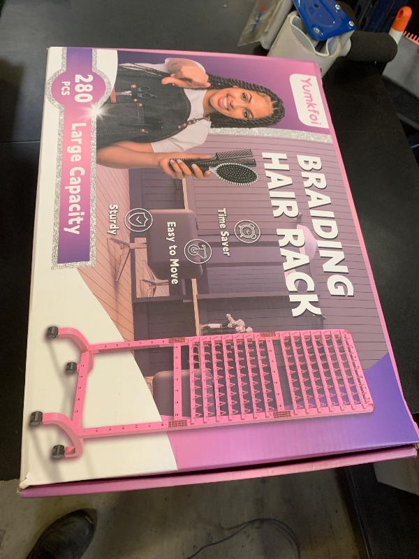 Photo 1 of Yumkfoi Adjustable Braiding Rack 280 Pegs, 2-Sided Braiding Hair Rack, Hair Racks for Braiders Standing with Wheels, Pink Hair Separator Braid Rack for Braiders Standing for Stylists