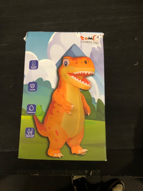 Photo 1 of COMIN Inflatable Dinosaur Costume for Adults Blow Up T Rex Costume Dino Inflatable Costume Orange Full Body for Halloween Party