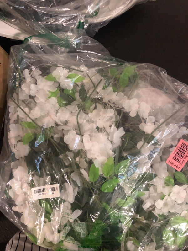 Photo 1 of 12Pcs Artificial Wisteria Flowers 3.6 Feet/Piece White Dense Artificial Fake Wisteria Vine Ratta Hanging Garland Silk Flowers String Home Party Wedding Decor(White-Dense)