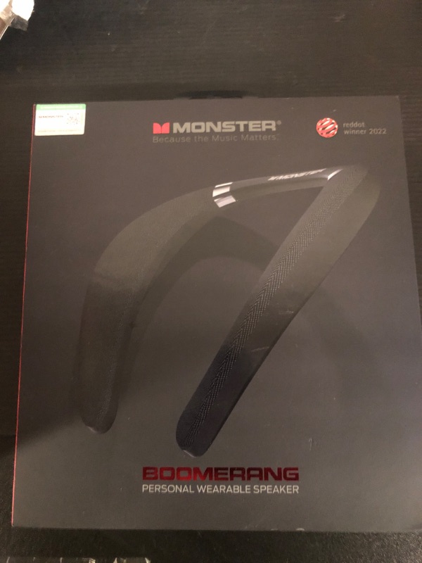 Photo 1 of Monster Boomerang Neckband Bluetooth Speaker - Wireless Wearable Speaker with 12H Playtime, IPX7 Waterproof, True 3D Stereo Sound for Home, Sport, Outdoor - Black