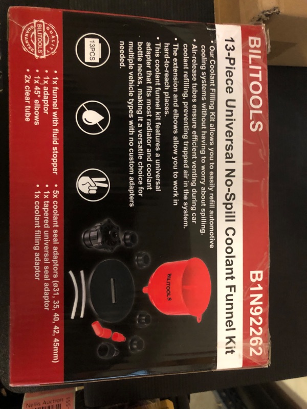 Photo 1 of BILITOOLS Professional No-Spill Coolant Funnel Kit - 13PCS Radiator Coolant Filling Funnel Kit with 6 Adapters Fit Most Cars, Thickened Set for Automotive Use | Air Venting, Drip-Free Design