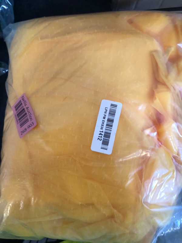 Photo 1 of Thinyfull Off Shoulder Tulle A-Line Prom Dress Gold Yellow for Women Sweetheart Neck Tea Length Puffy Dotted Formal Evening Party Gown Side Pockets US2
