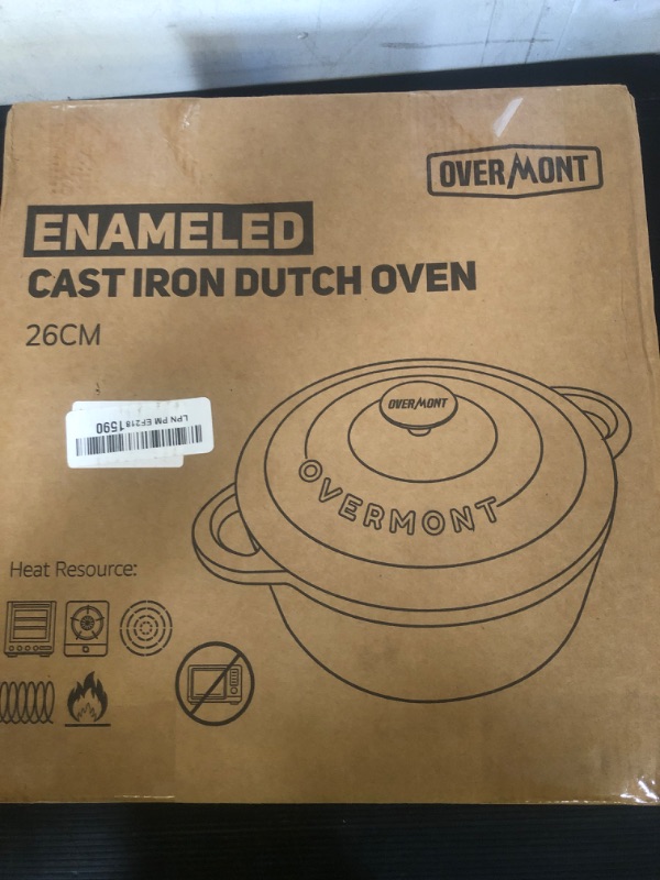 Photo 1 of Overmont Enameled Cast Iron Dutch Oven - 5.5QT Pot with Lid Cookbook & Cotton Potholders - Heavy-Duty Cookware for Braising, Stews, Roasting, Bread Baking white