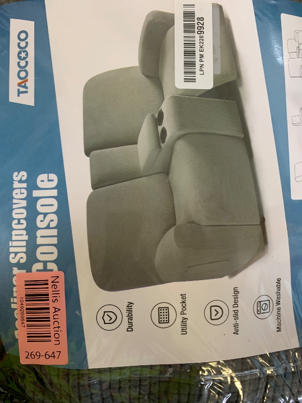 Photo 1 of TAOCOCO Loveseat Recliner Cover with Middle Console, Stretch Loveseat Cover for 2 Seat Recliner Couch, Jacquard Reclining Sofa Covers Loveseat Slipcover Furniture Protector, Grey