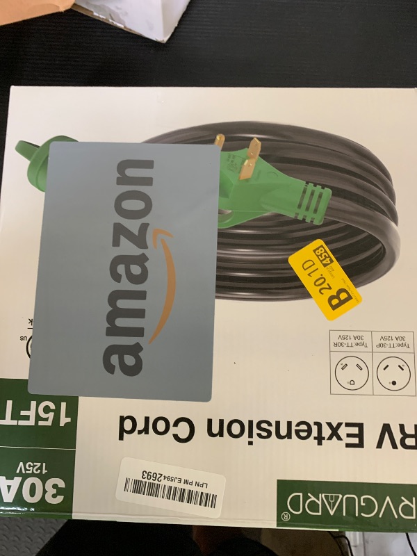 Photo 1 of RVGUARD 30 Amp 15 Foot RV Extension Cord, Heavy Duty 10/3 Gauge STW Cord with LED Power Indicator and Cord Organizer, TT-30P/R Standard Plug, Green, ETL Listed