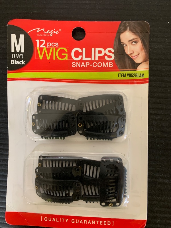 Photo 1 of 12 pcs Wig Clips Snap Comb 1 1/4" Medium (Black)