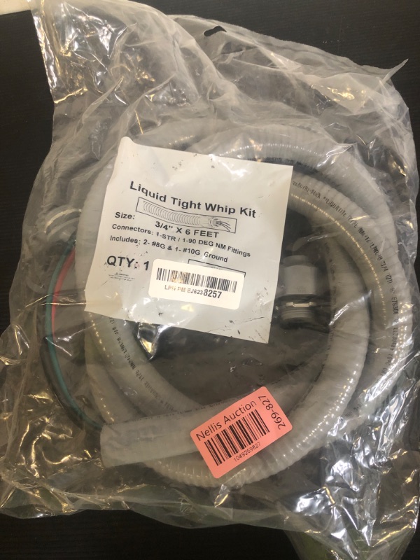 View 2 of Sealproof Power Whip Assembly, 3/4-Inch x 6 Ft Nonmetallic Liquid Tight Flexible Electrical Conduit and 8 Gauge Wire Single Phase Preassembled A/C Hook-up Whip Kit, 3/4" Dia