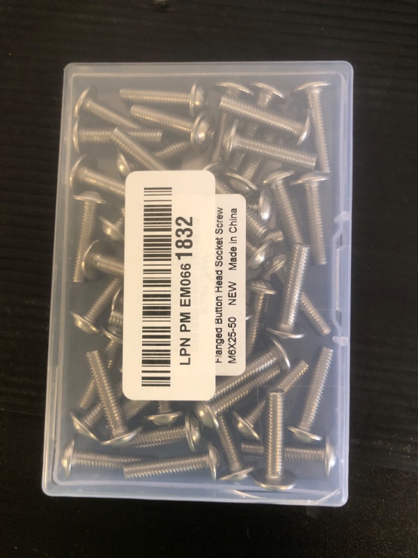 Photo 1 of M6-1.0 x 25mm Flanged Button Head Socket Cap Screws Bolts, Stainless Steel 18-8 (304), Full Thread, Allen Socket Drive, 50 PCS