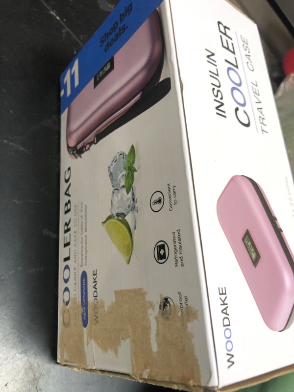 Photo 1 of WOODAKE Insulin Cooler Travel Case TSA Approved Medication Cooler with Digital Temp Display 2 Ice Packs for Insulin Travel Case Diabetes Storage 4-6 Pens (Pink)