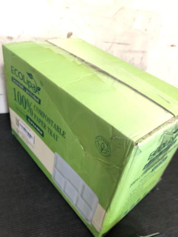 Photo 1 of ECOLipak 100% Compostable 5 Compartment Plates, 100 Pack Disposable Compartment Paper Plates, 12.5 * 8.6 inch Biodegradable Sugarcane Plates, Eco-Friendly School Lunch Trays
