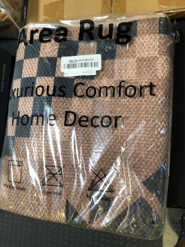 Photo 1 of LIVEBOX Easy Jute Runner Rug for Entryway, 2x6 Runner Rug Kitchen Rugs Non Slip, Washable Black Checkered Indoor Runner Rugs for Laundry Room Bedroom, Carpet Runners for Hallway 6ft