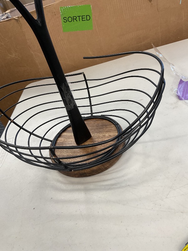 Photo 1 of Modern Farmhouse Fruit Basket for Kitchen Counter, Vintage Wire and Wooden Base Fruit Bowl for Kitchen Decor, Fruit & Vegetables Storage Basket/Bowl