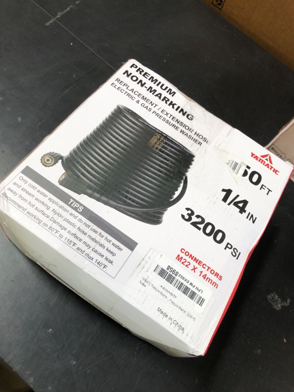 Photo 1 of YAMATIC Super Flexible Pressure Washer Hose 50FT 1/4", Kink Resistant Power Washer Hose Replacement for Flexzilla Uberflex Ryobi Genarac Troy Bilt Leak-Free M22 Fittings, 3200 PSI, Black