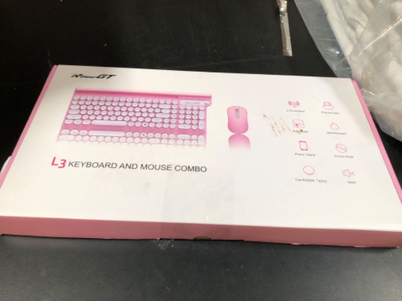 Photo 1 of RaceGT Wireless Typewriter Keyboard and Silent Mouse Combo - Cute Pink Keyboard with Phone Holder, 2.4G USB Computer Keyboard and Mouse Set for Windows Laptop/Desktop/PC