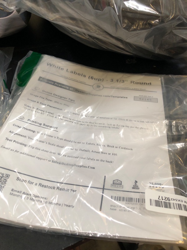 Photo 1 of 150 White 3 1/3" Round Large Circle Labels - 25 Sheets (6 Per Page) - for Inkjet & Laser Printers