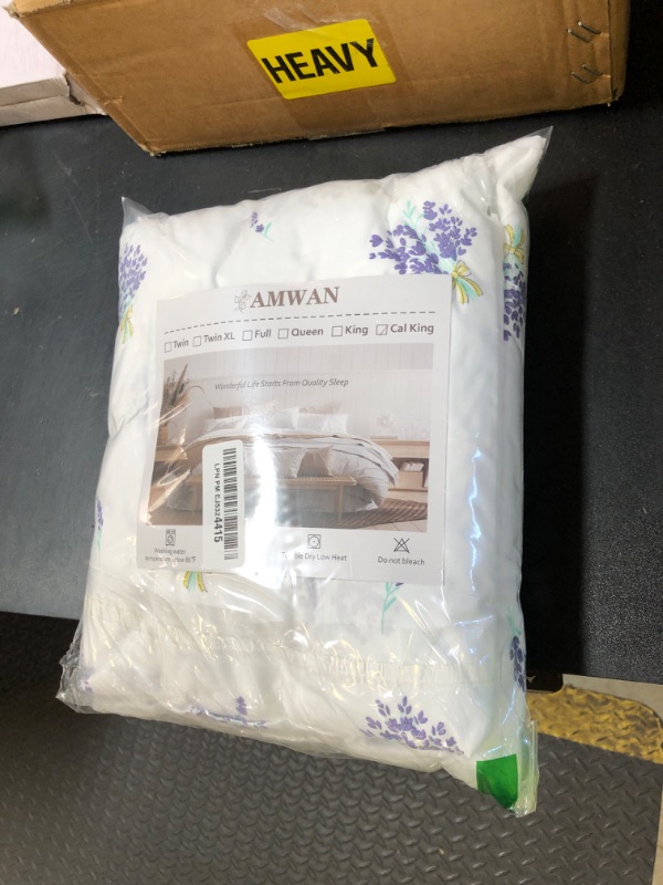 Photo 1 of AMWAN Floral California King Size Sheets Set White 4 Piece?Extra Deep Pocket Sheets - Soft Flat Sheet - Cooling Bed Sheets Purple Floral Super Soft with Fitted Sheet,2 Pillowcases Set