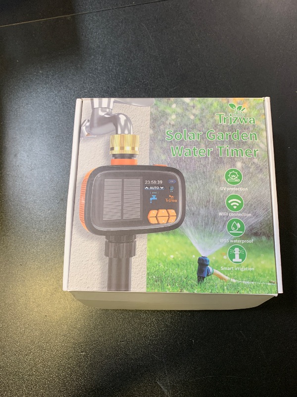 Photo 1 of Solar Sprinkler Timer TRJZWA Water Timer, Irrigation System for Garden Hose Solar&USB-C Charging Smart Water System with Rain Delay/Manual/Automatic Watering Mode Build in 2000mAh for Lawn/Yard/Garden