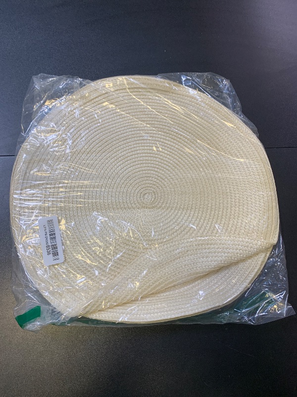 Photo 1 of FunWheat Round Braided Placemats Set of 6 Table Mats for Dining Tables Woven Washable Non-Slip Place mats 15 inch(Ivory Beige, 6pcs)