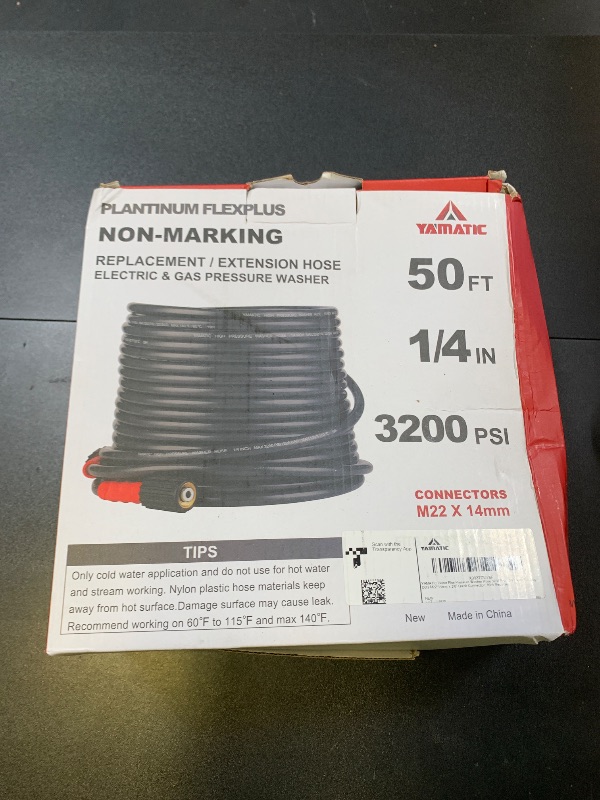 Photo 1 of YAMATIC Super Flexible Pressure Washer Hose 50FT X 1/4", Kink Resistant 3200 PSI Heavy Duty Power Washer Extension Replacement Hose With M22-14mm x 3/8" Quick Connect Kit For Gas & Electric, Grey