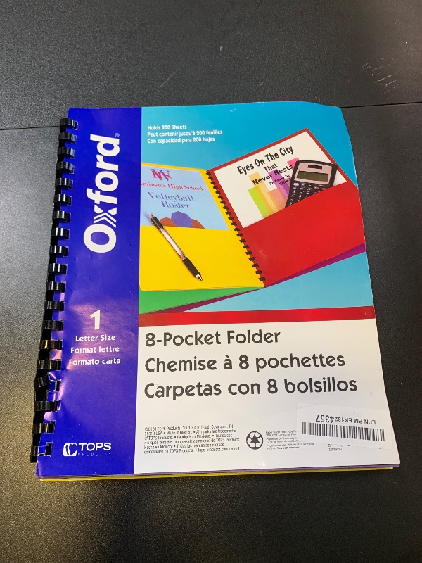 Photo 1 of Oxford 8-Pocket Paper Folder, Letter Size, 200-Sheet Capacity, Multicolor, Red, Green, Yellow, Purple (99656), Multicilor, 8-1/2" x 11"