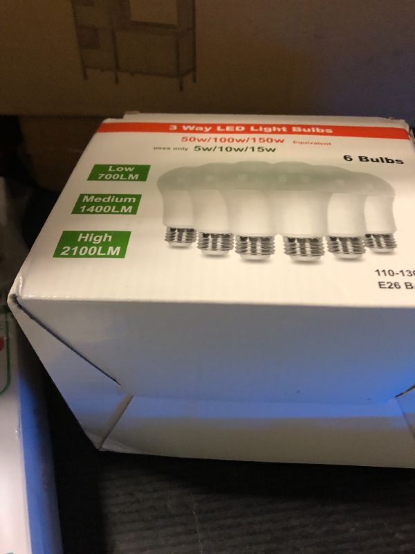 Photo 1 of 6-Pack 3 Way Bulb 50 100 150W Replacement LED Light Bulbs, Daylight 5000K, Three Way A19 Bulbs with E26 Base,700/1400/2100 Lumen