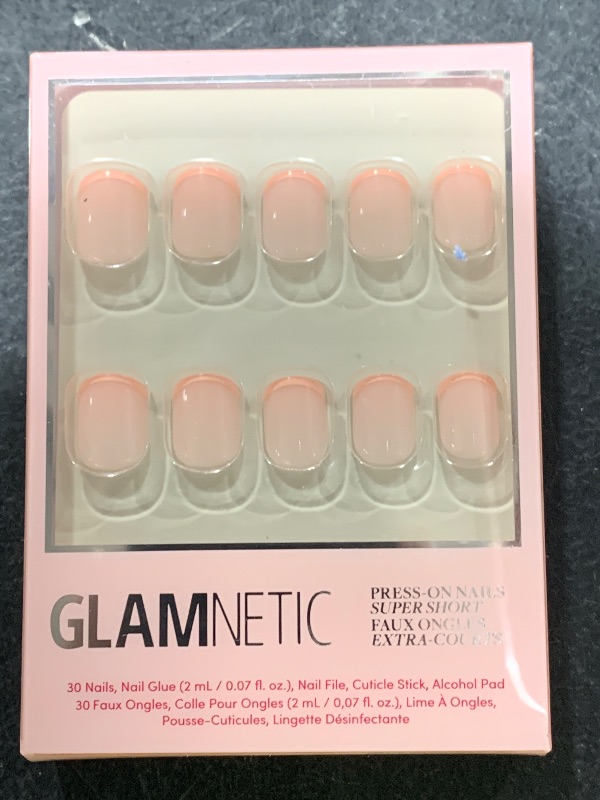 Photo 1 of Glamnetic Press On Nails - French Peach | Super Short Pastel Peach French Tips with a Glossy Finish, Fake Nails, Reusable | 15 Sizes - 30 Nail Kit with Glue