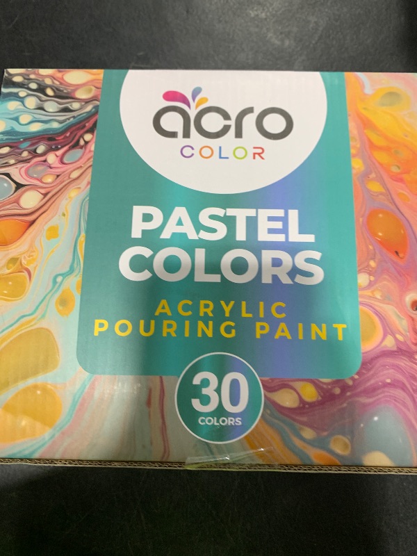 Photo 1 of Acrylic Pouring Paint Set - 30 Basic, Neon, Metallic, and Pastel Colors - Easy To Use & Ready To Pour Acrylic Paint for Canvas, Paper, Wood, and More - 2 Ounce Bottles