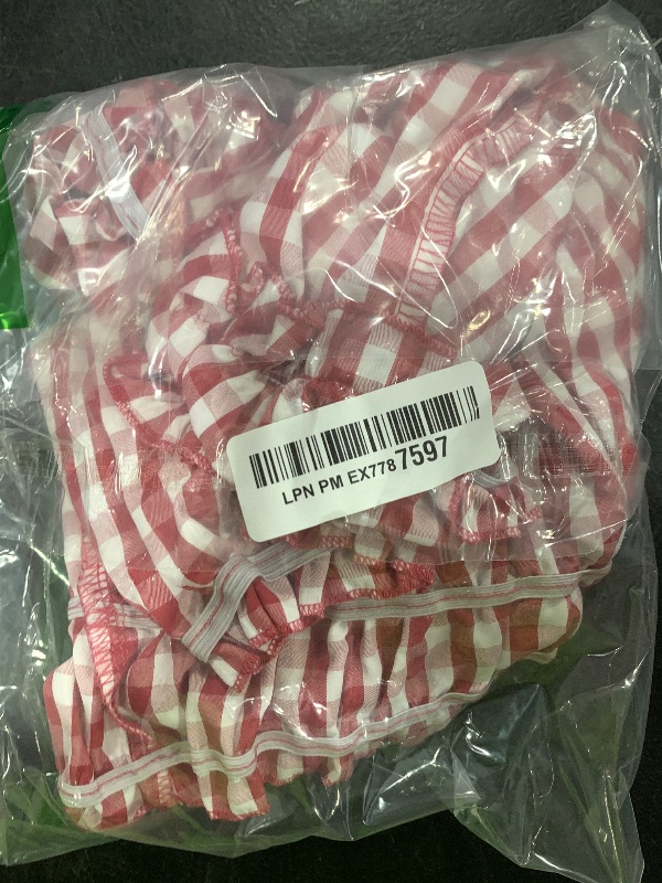 Photo 1 of GORGLITTER Women's Two Piece Plaid Gingham Ruched Swimsuit Frill Trim Swim Shorts Bikini Sets Red and White Large
