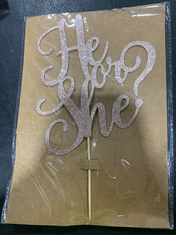Photo 1 of MYAMPED He or She Cake Topper - Glitter Gold Gender Reveal Cake Topper Decorations, Suitable for Baby Shower Favors, Baby Gender Reveal, Baby Birthday Party or Baby Photo Booth Props (Rose Gold)