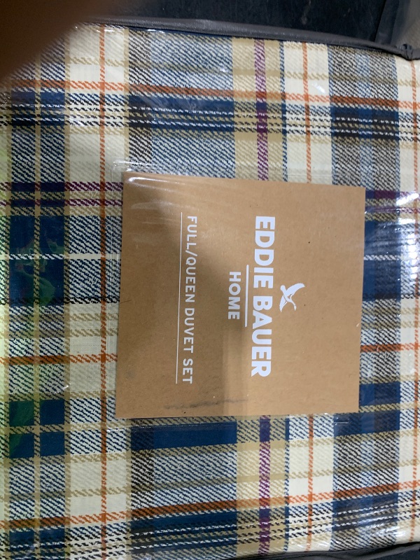 Photo 1 of Eddie Bauer - Queen Duvet Cover Set, Reversible Bedding with Matching Shams, Plaid Bedding Set (Port Gamble Blue, Queen)