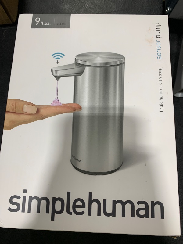 Photo 1 of simplehuman 9 oz. Touch-Free Automatic Rechargeable Sensor Pump, Brushed Stainless Steel, New