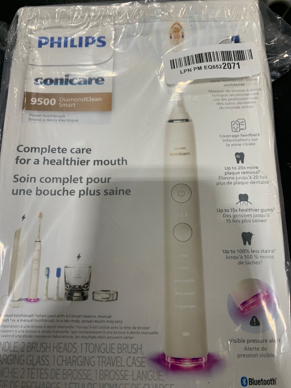 Photo 1 of Philips Sonicare DiamondClean Smart 9500 Electric Toothbrush, Sonic Toothbrush with App, Pressure Sensor, Brush Head Detection, 5 Brushing Modes and 3 Intensity Levels, White, Model HX9923/01