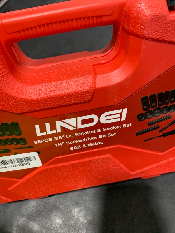 Photo 1 of LLNDEI 3/8”Drive Impact Socket Set,Standard SAE(5/16 to 3/4-Inch) Metric Size(8-22mm), 95 Piece, CR-V Steel Deep&Shallow Kit, Adapters, Ratchet Handle, Screwdriver Bit Set, Spark Plug Socket, 6 Point